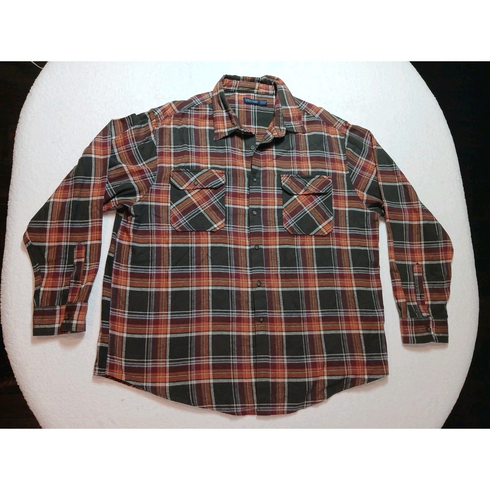Faded Glory 2XL Men's Flannel Button-Up Orange/Brown Plaid